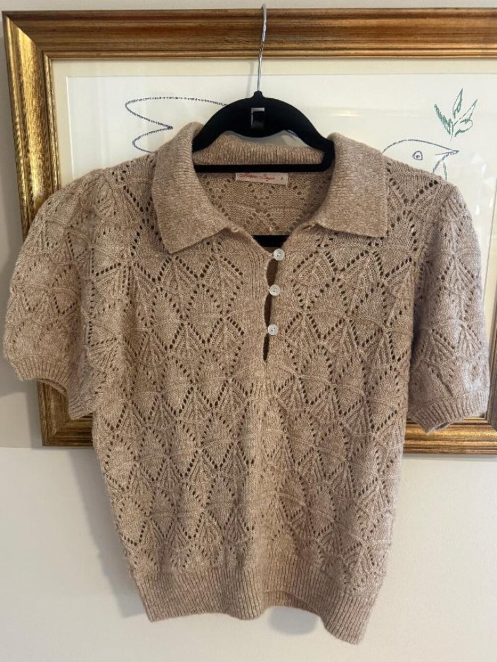 NWOT Marine Layer Sophie Pointelle Polo taupe size S